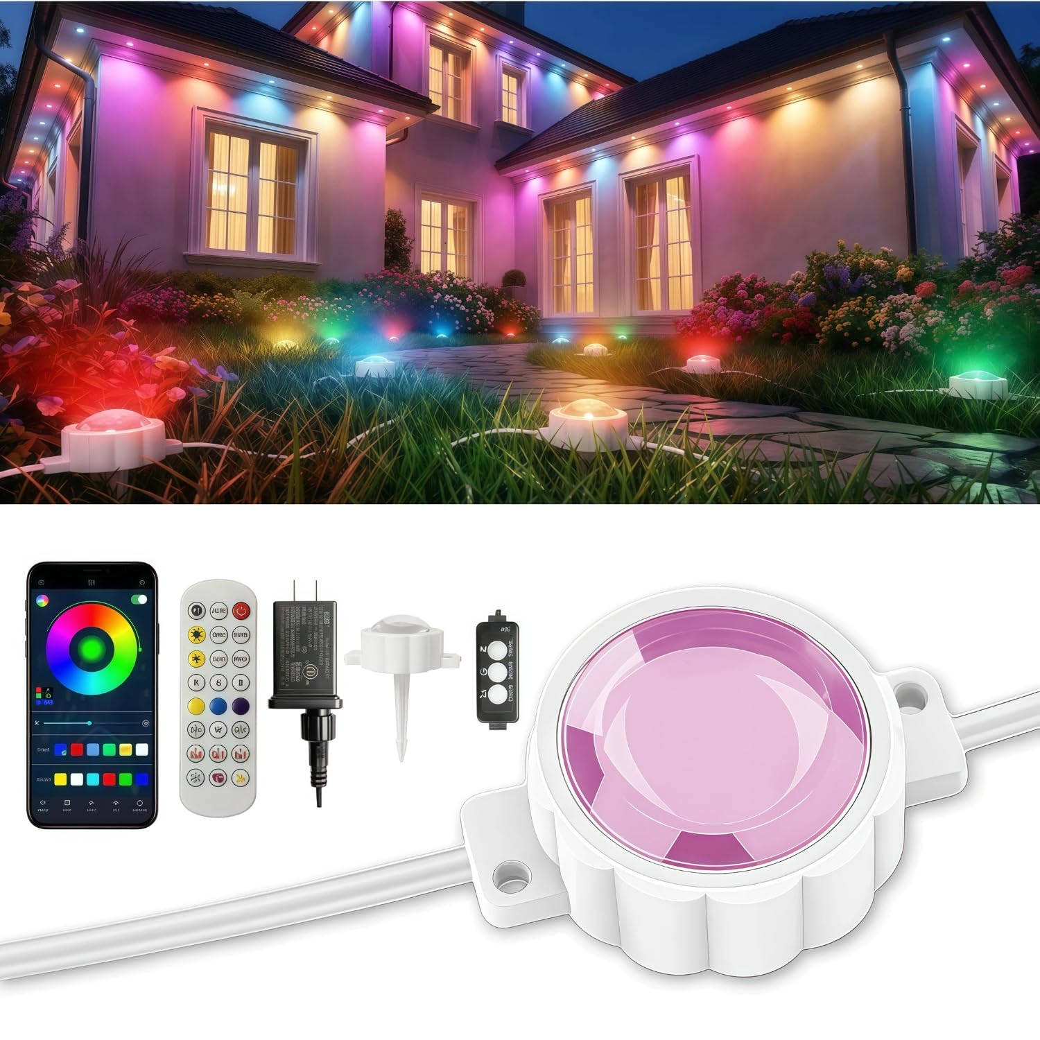 LightSeek Permanent Outdoor Lights for eave, (101Ft 72 LED) | 213 Scene Modes Smart Eaves & In-Ground Lighting for Holiday, Party, Daily, Outdoor Decor, App & Remote Control