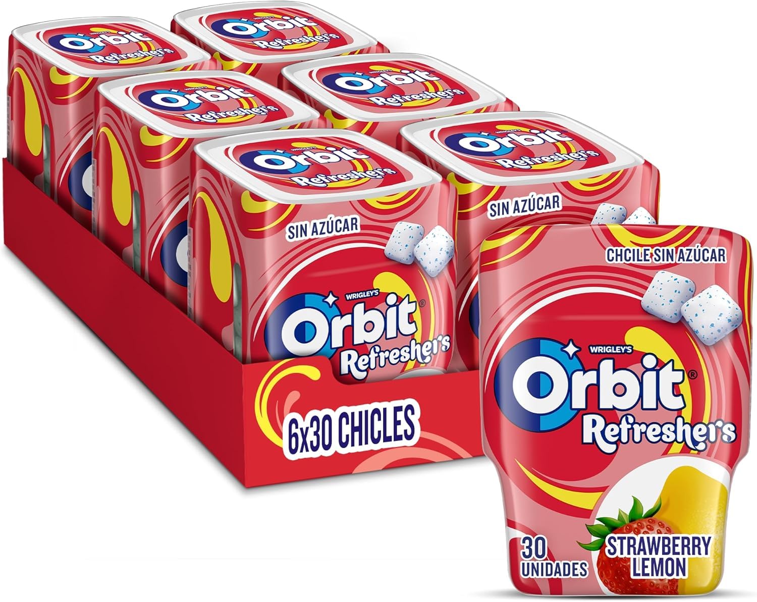 Orbit Fruity Refreshers Chicles Sin Azúcar en formato gragea en bote, (6x30 chicles)
