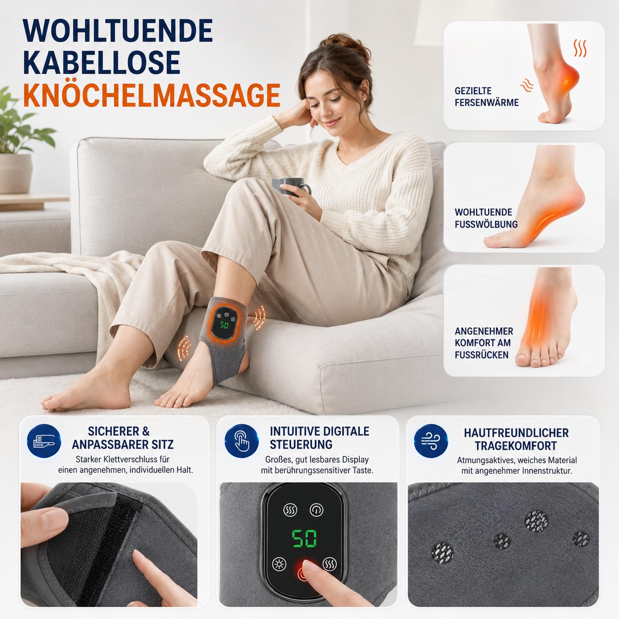 Fussmassagegerat Elektrisch Testsieger 3-in-1 Massagegerät Füße Mit Wärme Und Vibration Für Knöchel, Kabelloser Fußwärmer Wiederaufladbar Für Zuhause Büro Und Reise (2 Stück)