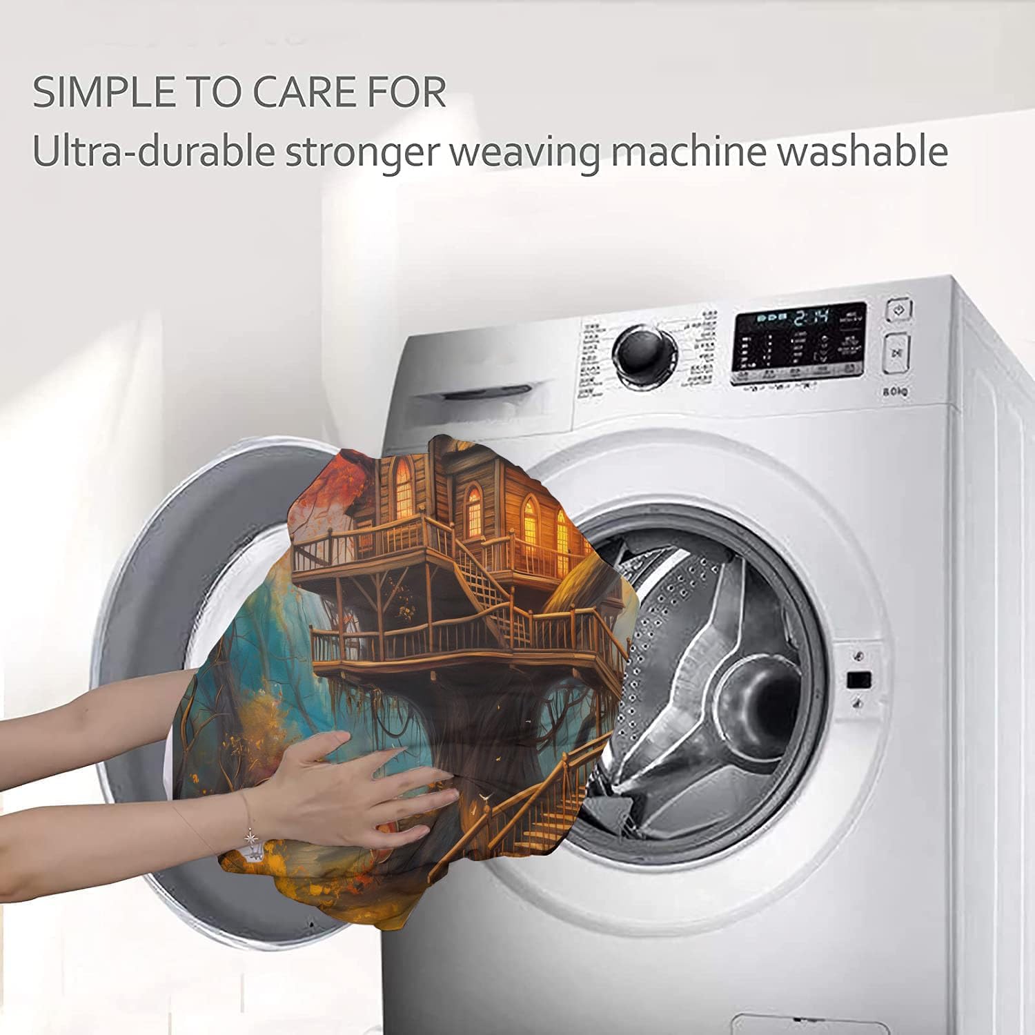 3D Ancient Tree House Comforter Set Full Size Bedding Set Forest Oil Painting All Season Down Comforter Printed Quilted with 2 Pillow Shams for Kids, Teens, Adults 80 x 90in Brown