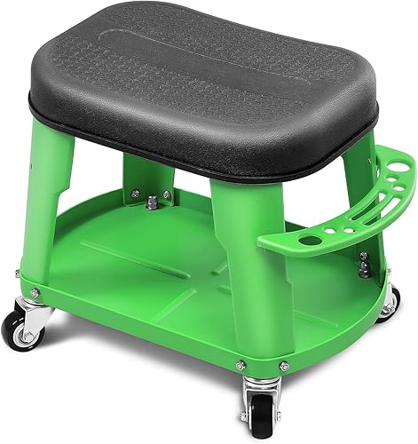 Miniatura 28 de DNA MOTORING TOOLS-00252 Taburete de garaje extraíble con cojín de asiento y bandeja de herramientas, capacidad máxima de peso de 300 libras Negro