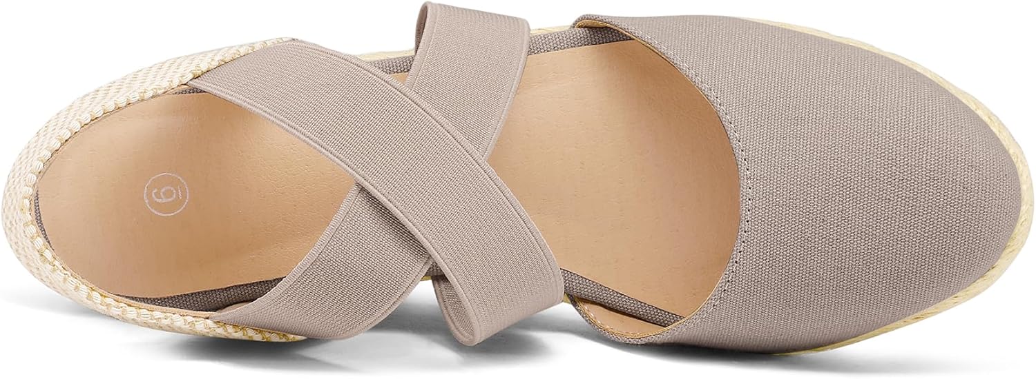 mysoft Women's Closed Toe Crisscross Elastic Ankle Strap Platform Espadrille Wedge Sandals - Image 5