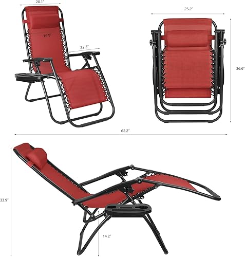 Miniatura 3 de Flamaker - Silla para patio de gravedad cero plegable, silla reclinable ajustable con cojín, para patio, piscina y camping