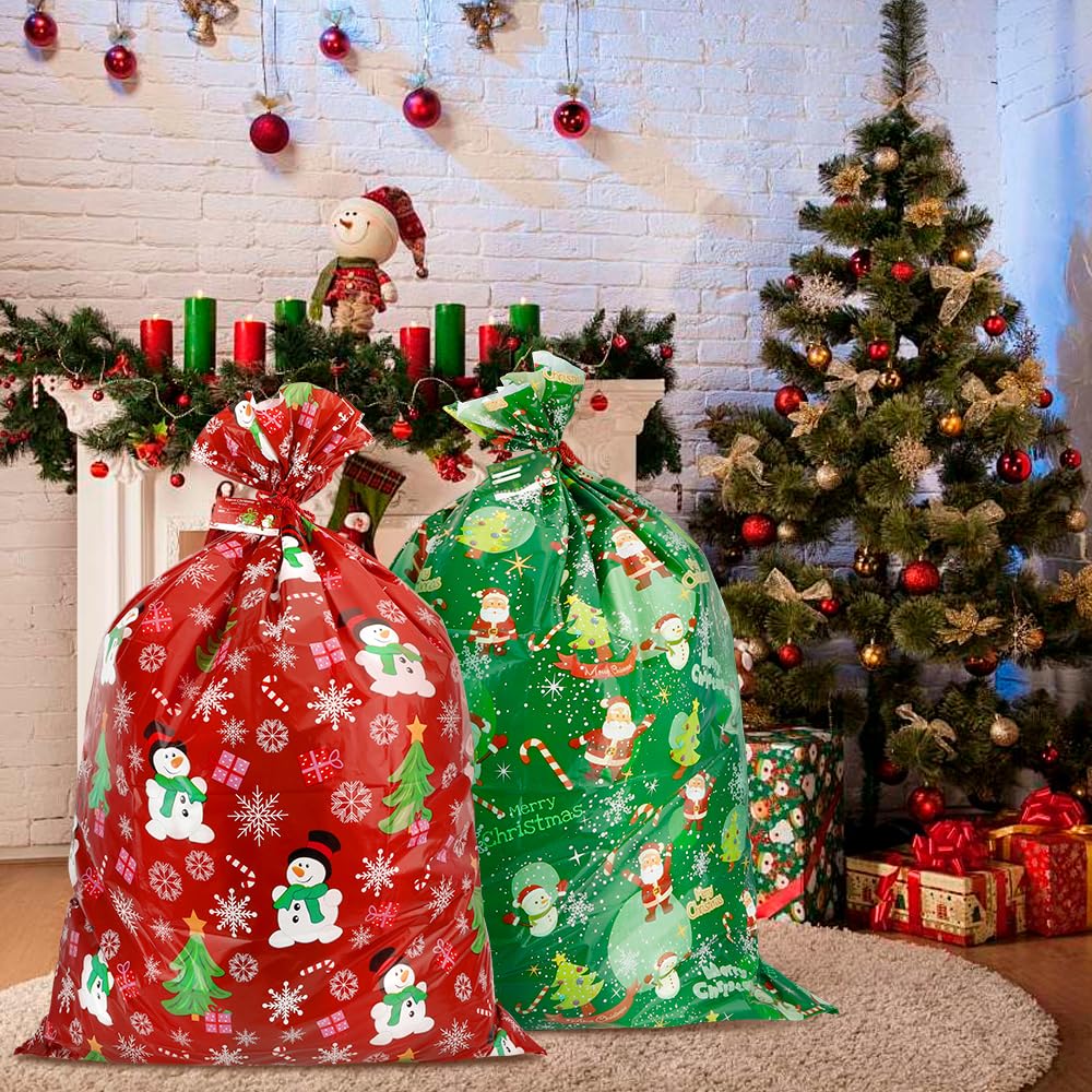 QIHOMPIB 2 bolsas de regalo de Navidad extragrandes de 48 x 36 pulgadas, bolsas de regalo grandes de Navidad para regalo de Navidad, bolsas de regalo gigantes de plástico de gran tamaño para grandes