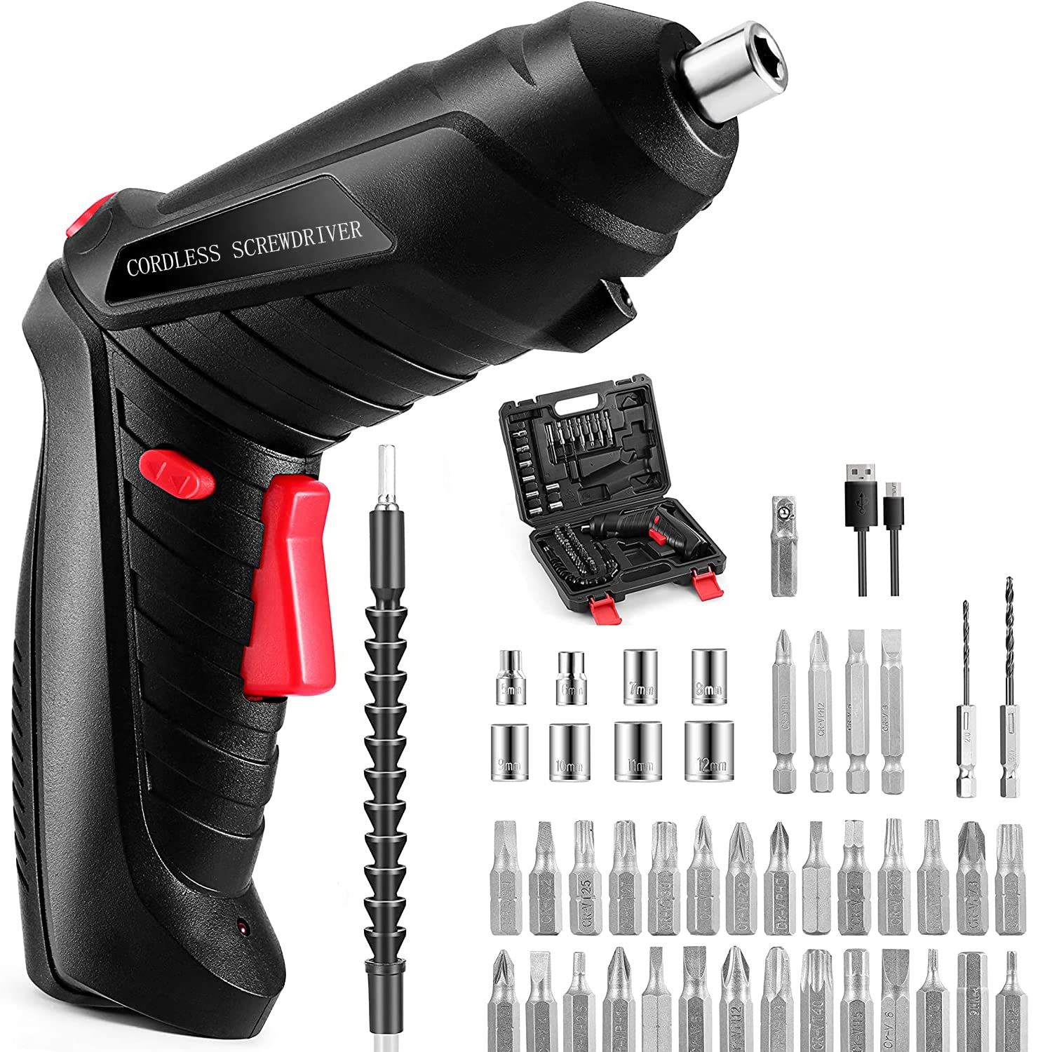Arabest Electric Screwdriver Set,47 in 1 Cordless Drill Screwdriver Bits Set Rechargeable, 3.6V Li-ion 3.5N·m Max Torque Electric Rotatable Drill Screwdriver for Home Improvement DIY Project