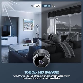 Mini Smart WiFi Camera 1080P Wireless Home Security Surveillance Car Tiny Nanny Cam, Small Portable Dog Pet Baby Cameras for Indoor Outdoor Black