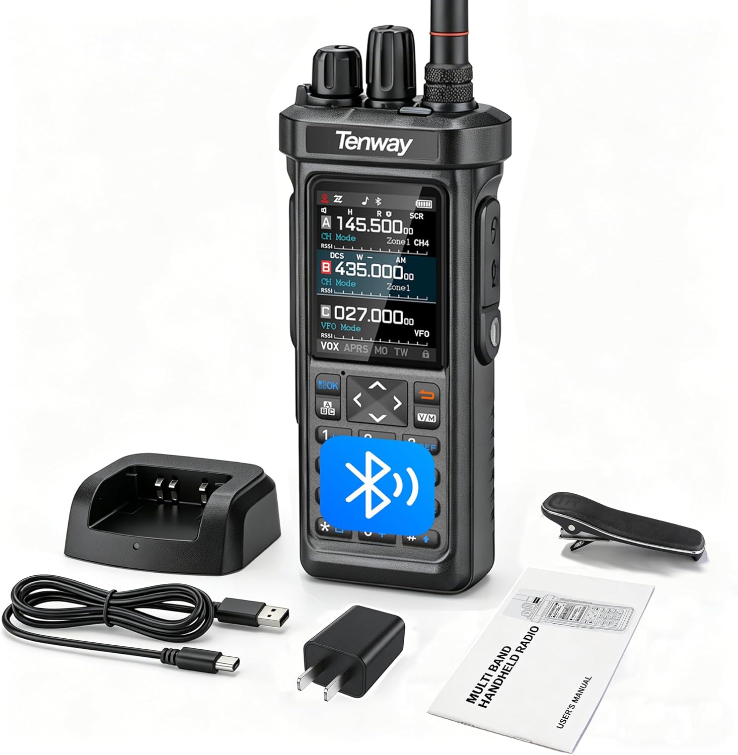 Tenway TP-900 PRO 10W Ham Radio | GPS/APRS/Bluetooth Programming, NOAA Alert, AM/FM/CB/SW/MW/LW RX, Spectrum Analyzer Tri-Band Emergency Radio Type-C Handheld Walkie Talkie for Outdoor Camping Hiking