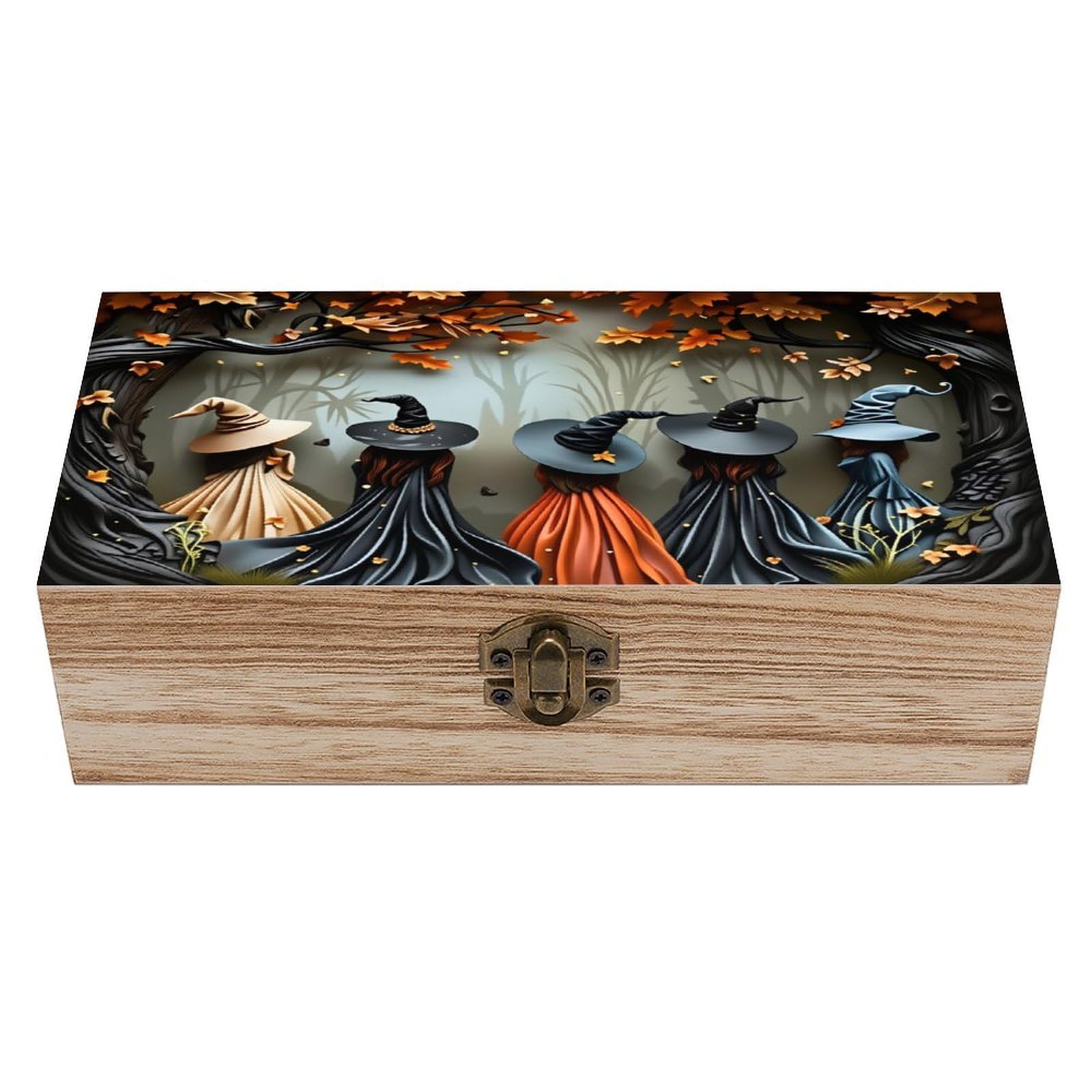 asbwuo Witch Silhouettes Vintage Wooden Keepsake Box