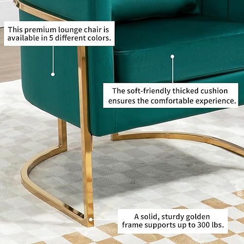 Miniatura 6 de Newnno Silla decorativa moderna de terciopelo, sillón tapizado de mediados de siglo con almohada para sala de estar, cómoda silla de tocador