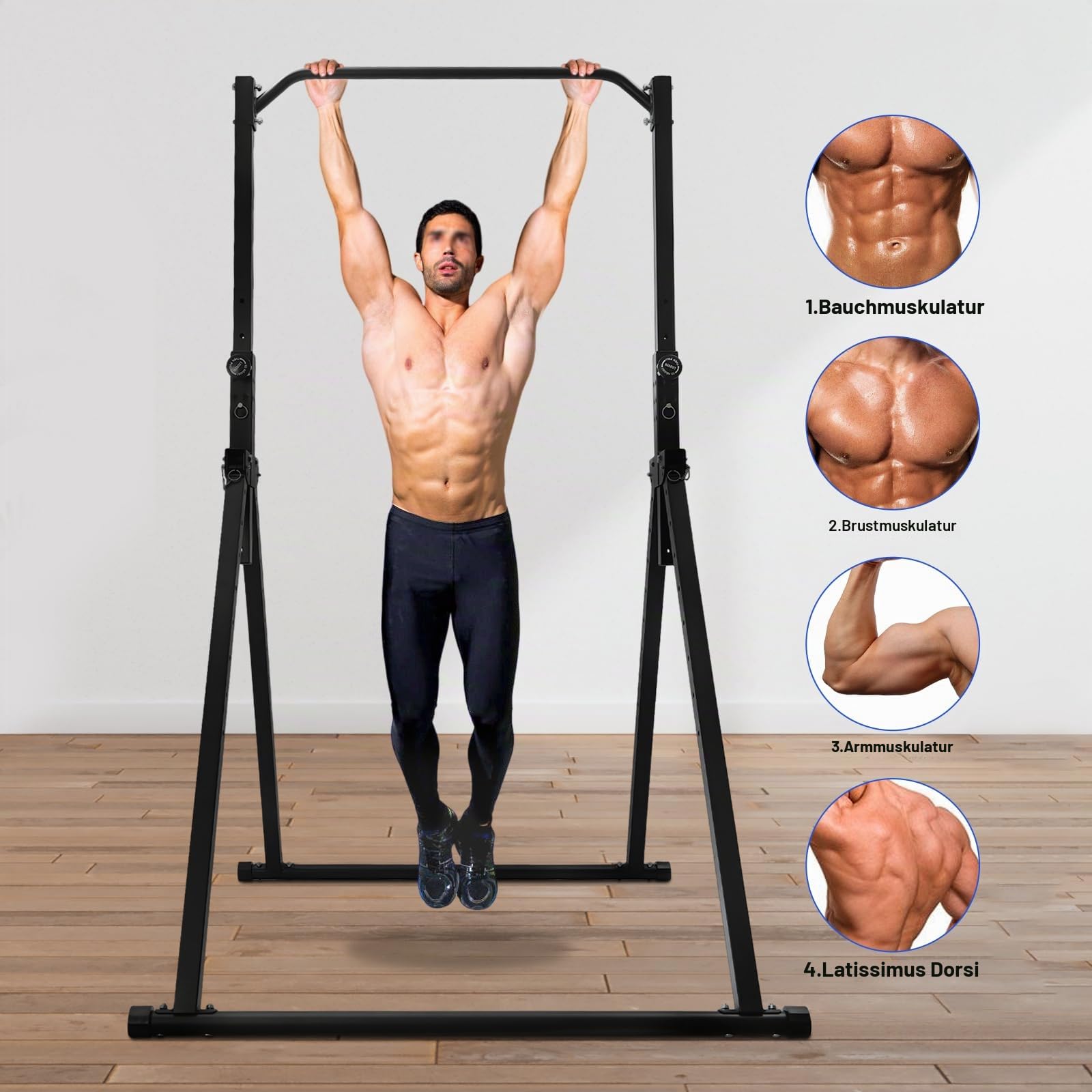 Klimmzugstange, Power Rack, Power Tower aus Metall, Klimmzugstange Freistehend, Einstellbare Höhe, bis 200kg, für Zuhause, Gymnastik, Calisthenics