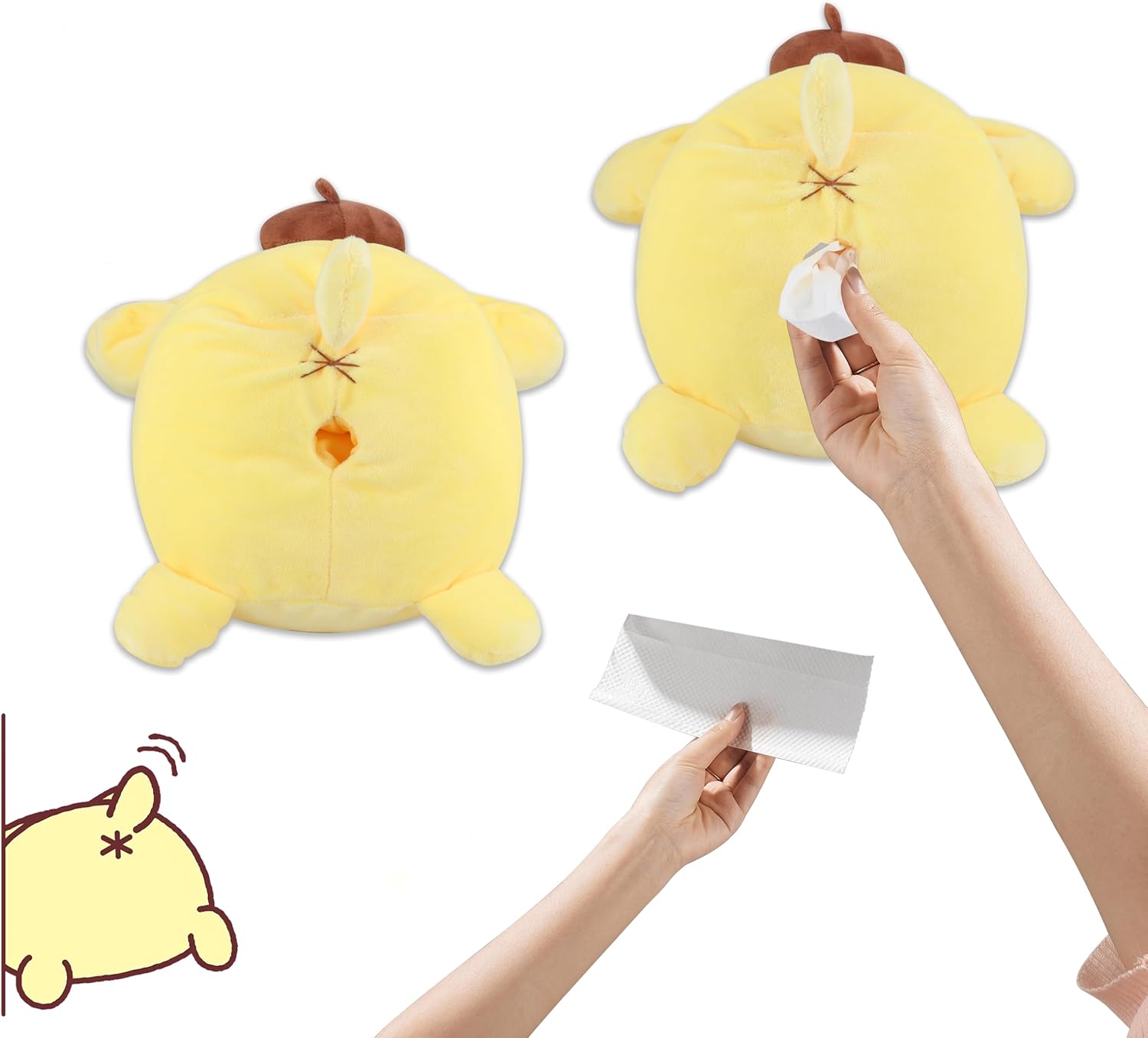 Roffatide Anime Pompom Purin Tissue Box Cartoon Plush Doll Tissue Cover Creative Paper Holder Napkin Box Paper Storage for Car Home Bathroom