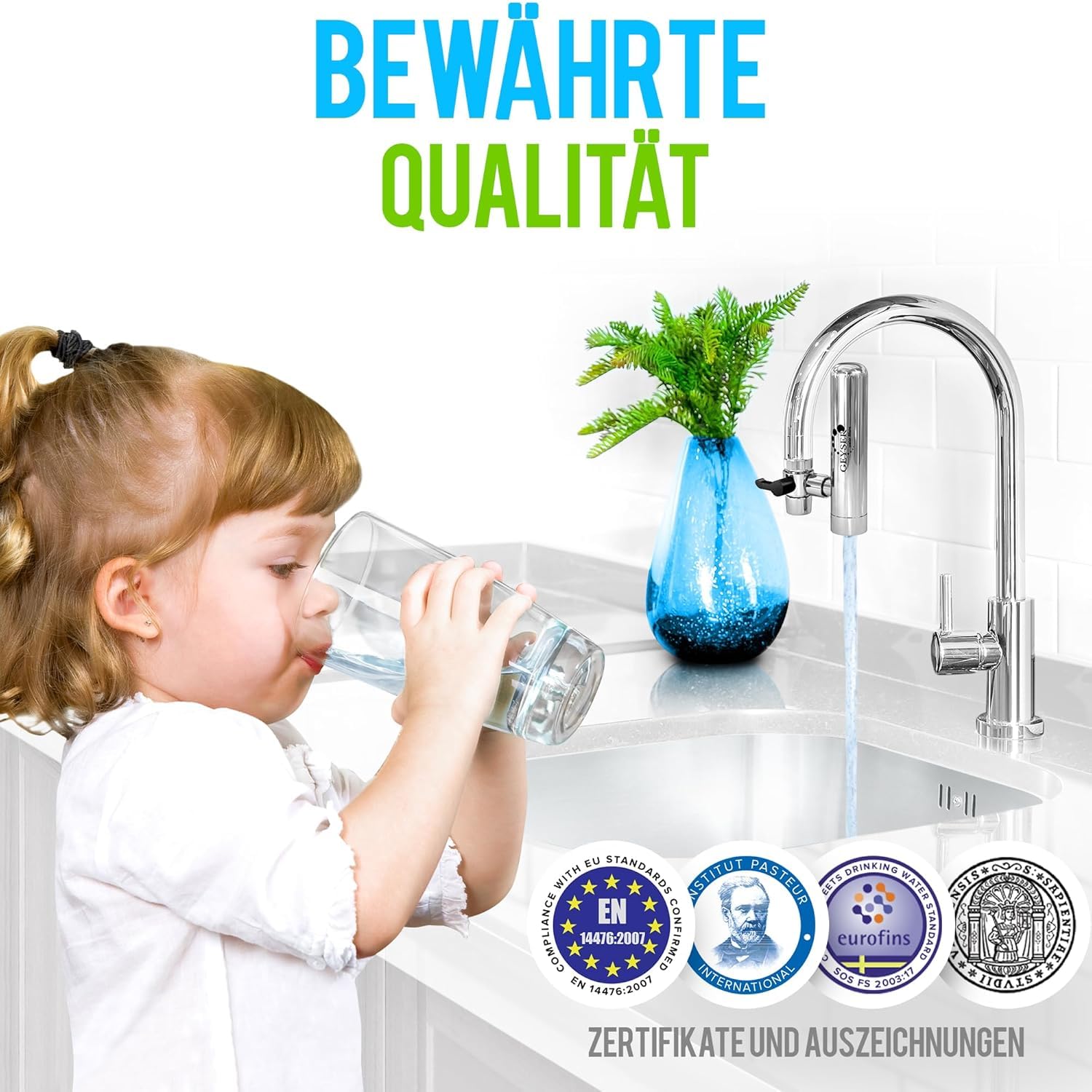 GEYSER EURO (3000L) Wasserfilter Wasserhahn Aragon, Reduziert Chlor & Gifte
