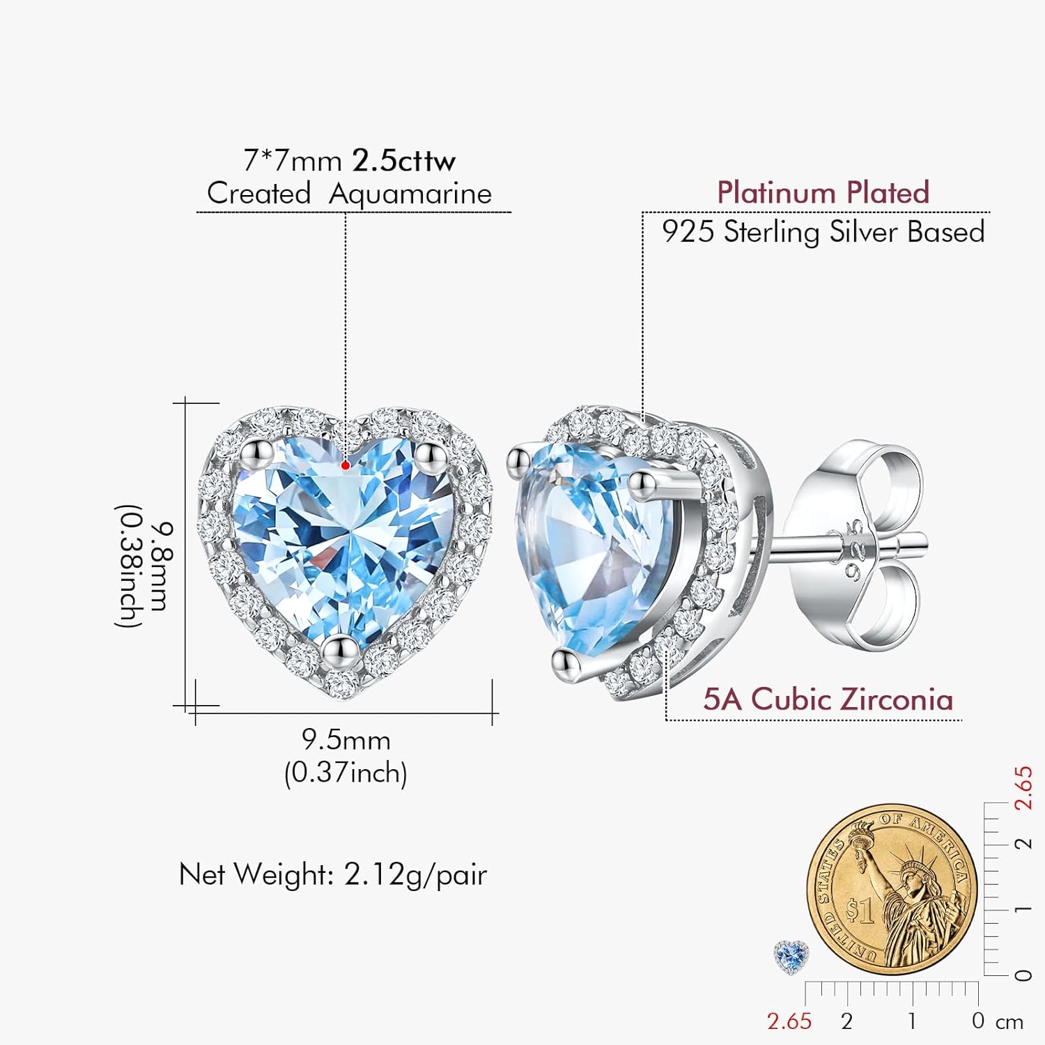 DAYBYDAY Birthstone Earrings for Women 925 Sterling Silver Halo Stud Earrings, Small Round/Cushion/Heart Gemstone Earrings Birthstone Jewelry - Image 6