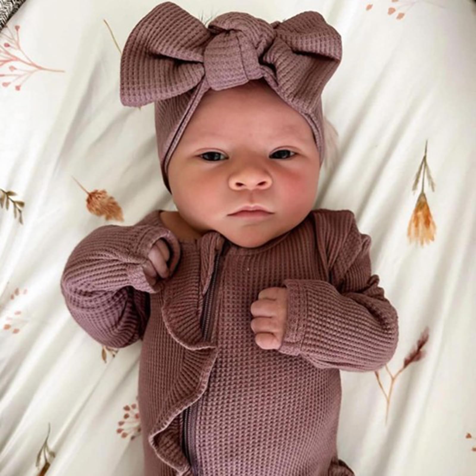 LIOMENGZI Newborn Baby Girl Boy Onesie Romper Ruffle Button Down Jumpsuit Coming Home Outfit Cute Newborn Baby Fall Clothes (Purple Zipper, 0-3 Months)