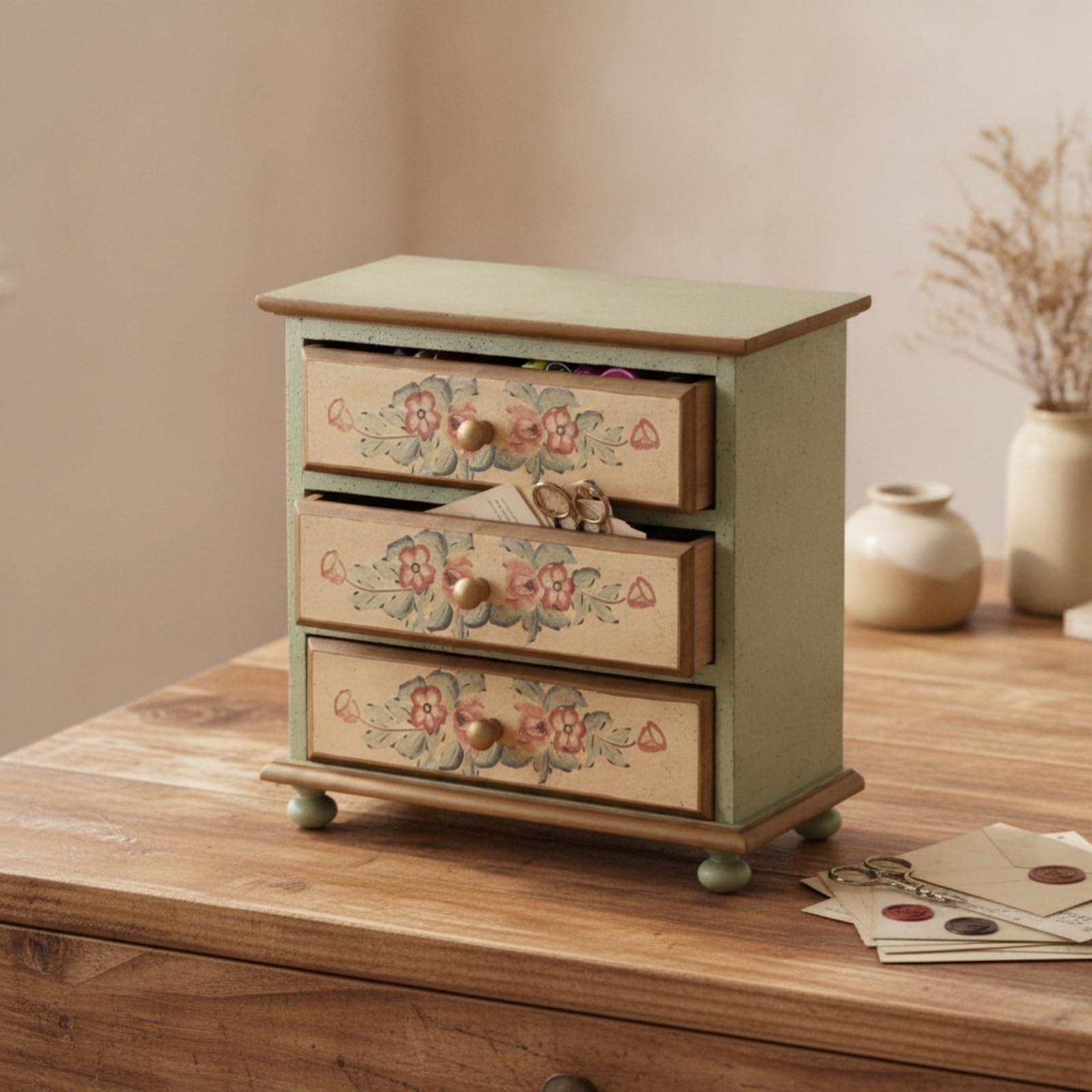 Qianly Mini Cassettiera da Tavolo Decorativo Cassettiera con Scomparti Versatile Organizzatore con Scomparti per Appassionati di Cucito, Scrivania, Comodino