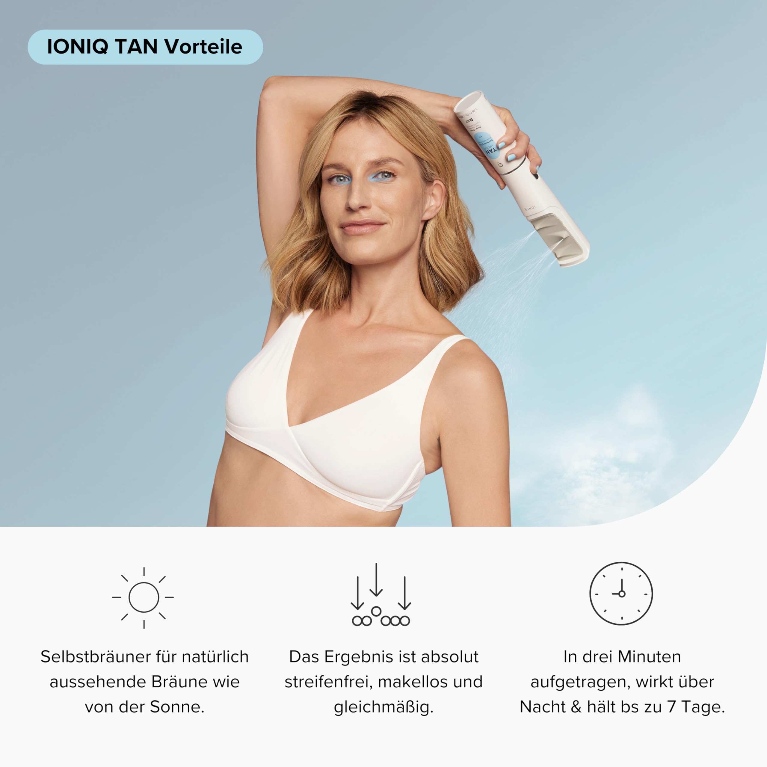 IONIQ TAN Dark Selbstbräuner | Natürlich aussehende Bräune in 3 Minuten für bis zu 14 Tage | Kartusche für den IONIQ ONE Sprayer | Streifenfrei & langanhaltend | Vegan & ohne Zusatzstoffe