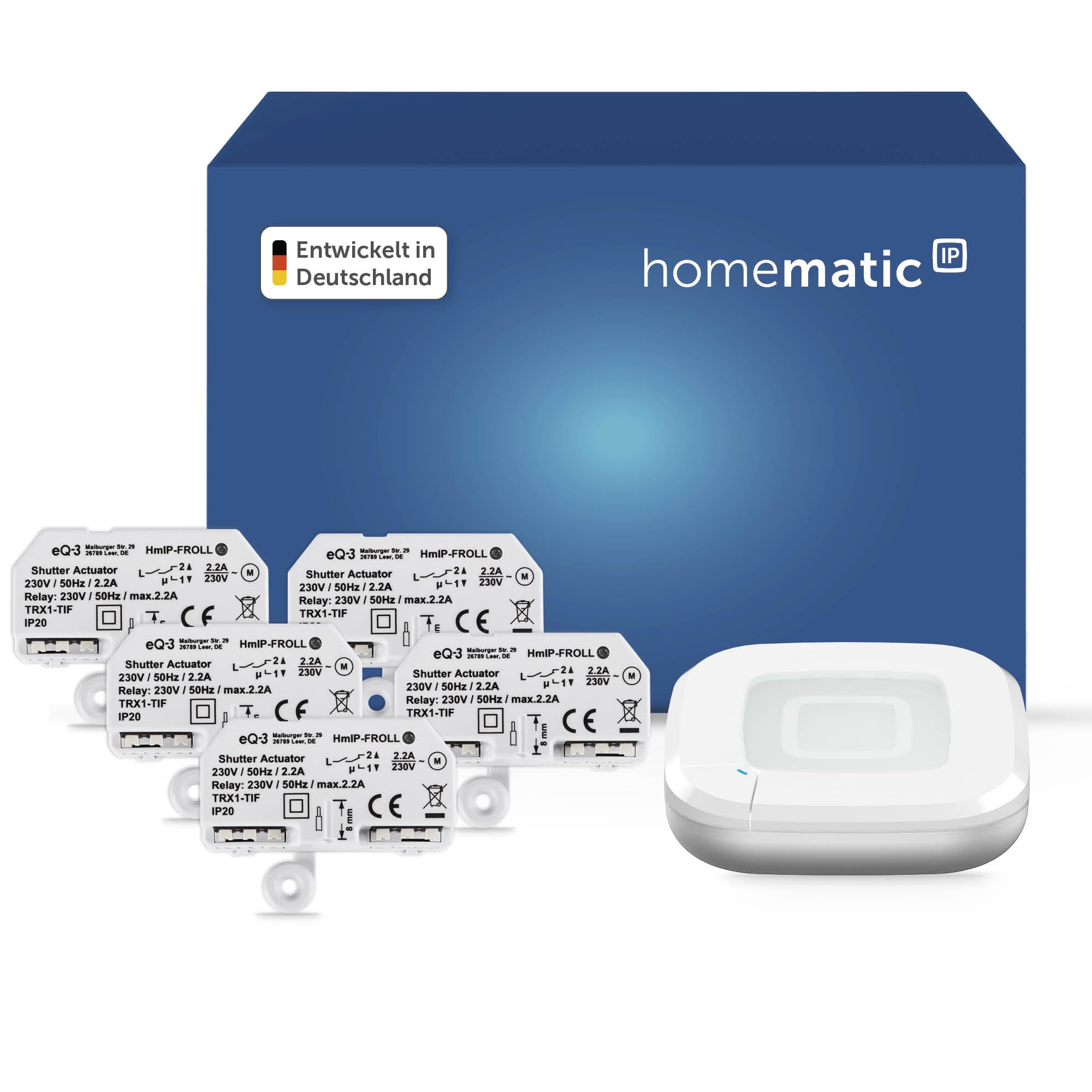 Homematic IP Access Point 2 + 5x Rollladenaktor – Unterputz, Smart Home, Digitale Steuerung für 5 Rollläden per App, Alexa & Google Assistant, elektrische Rolladen smart nachrüsten