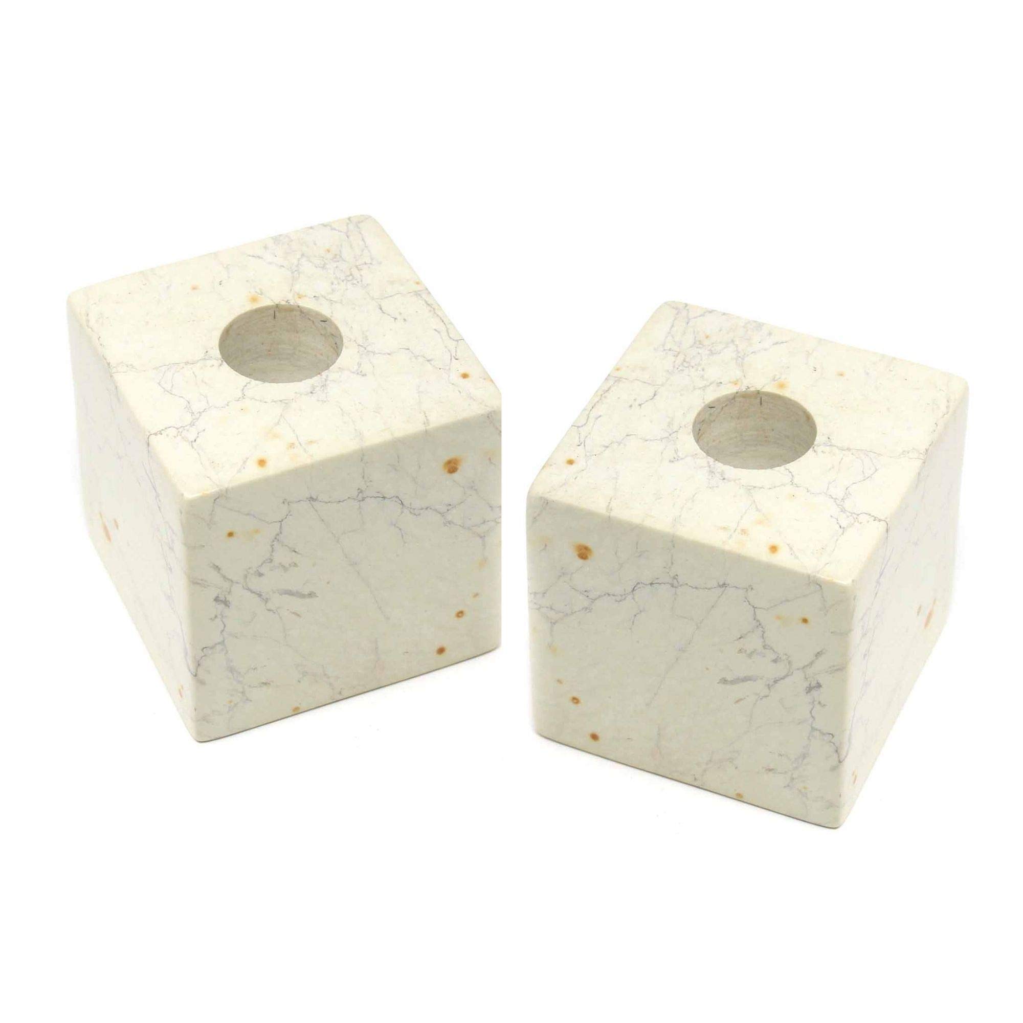 Global Crafts Hand-Carved Soapstone Cube Candle Holders, Set of 2, Made in Kenya (KSACHCUBE-S2)
