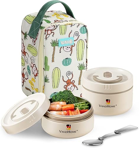 TiLeMiun Juego de recipientes de almuerzo aislados portátiles lonchera térmica apta para microondas para niños y adultos contenedor de alimentos a