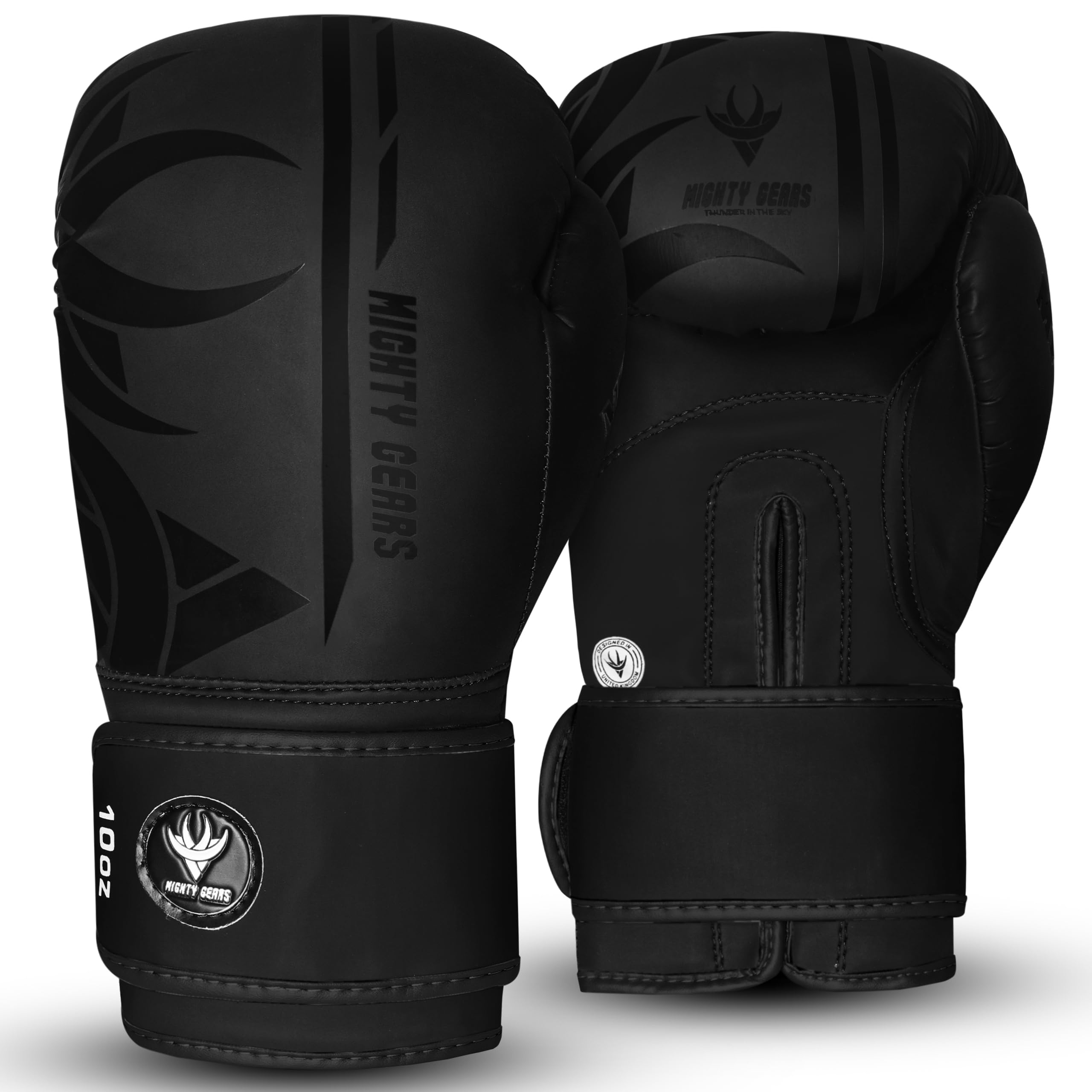 Mighty Gears Boxing Gloves Sparring Training Gloves for Punch Bag Boxing Gloves Mens Women Adult Muay thai MMA Gloves Kickboxing Fighting and Training Ventilated Palm Multi Layered (Black, 14oz)
