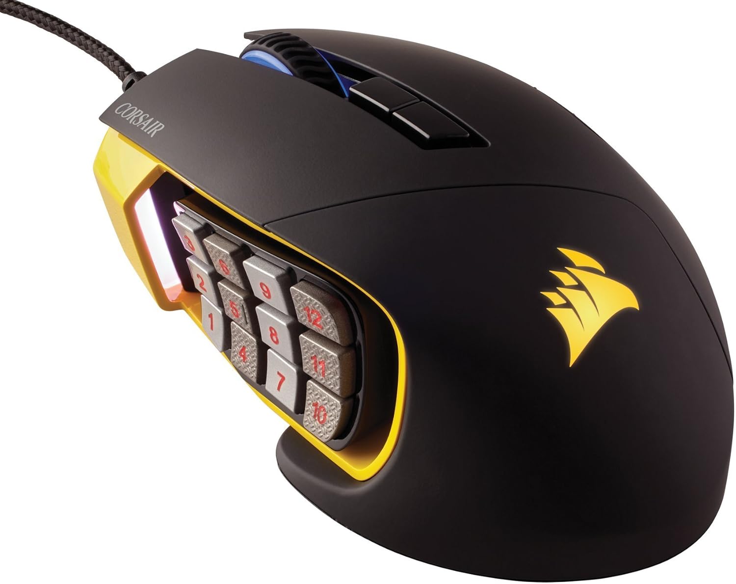 CORSAIR SCIMITAR Pro RGB - MMO Gaming Mouse - 16,000 DPI Optical Sensor - 12 Programmable Side Buttons - Yellow (Renewed)