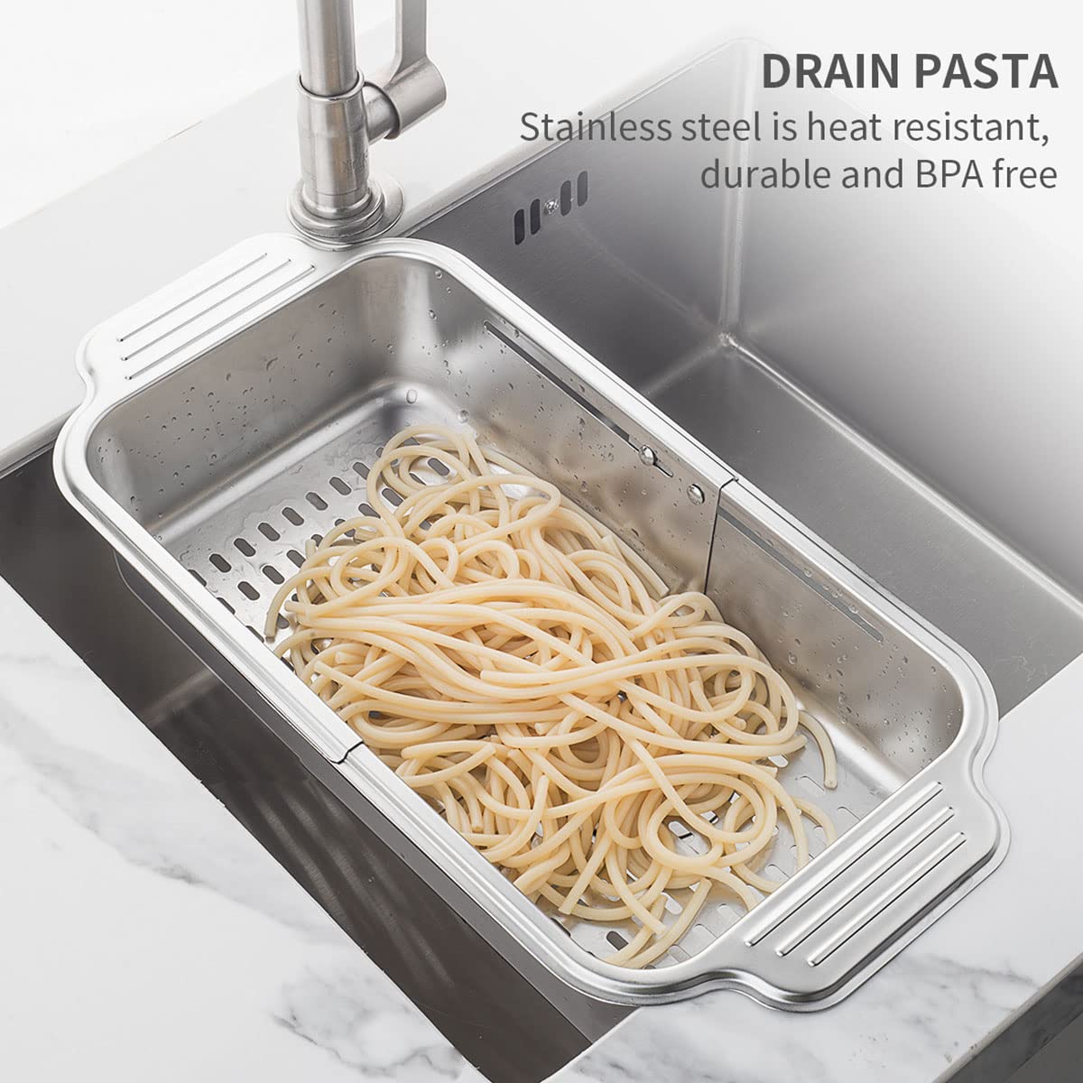 Colino Da Lavello Estensibile In Acciaio Inox - Scolapasta Regolabile 33.5-44.5cm Per Verdure - Foto 3