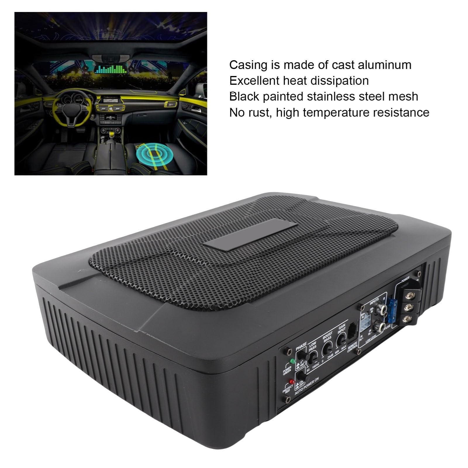 CHICIRIS Subwoofer Alimentato Sotto il Sedile da 6 X 9 Pollici, Subwoofer Alimentato Sottile con Amplificatore Integrato, Picco da 150 W RMS 800 W, Alloggiamento in Alluminio Pressofuso, per