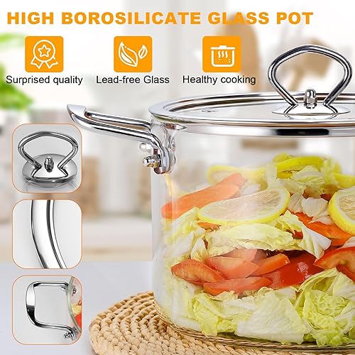 Miniatura 3 de Olla grande de vidrio transparente, olla de cocina de vidrio de 3.5 cuartos para estufa, olla de vidrio resistente al calor con asas, juego de ollas