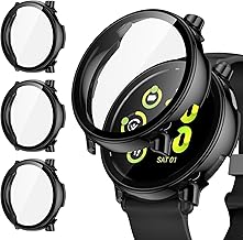 [3 Pieces] Kamita Case Compatible with Garmin Vivoactive 5, Hard PC Bumper Case with Tempered Glass Screen Protector, Full Coverage Protective Case for Garmin Vivo Active 5 (Black)