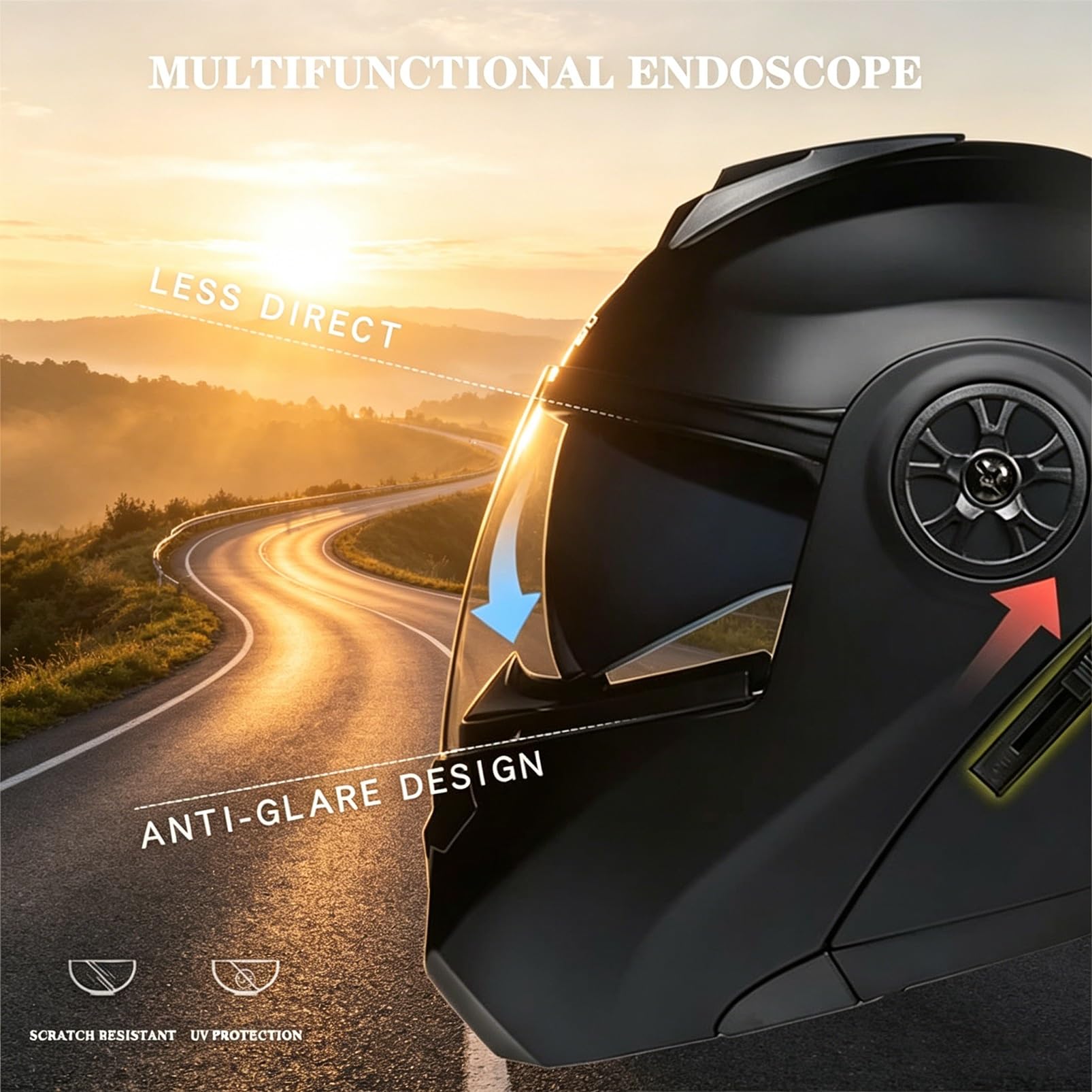 Kask Motocyklowy Szczękowy, [Aero Stratos] Uszczelnienie Akustyczne, ECE 22.06 DOT, Podwójna Wizjera dla Cruiser Street Bike