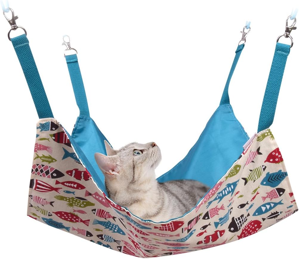 Cat Hammocks Bed Use with Cage or Chair, Reversible 2 Sides Small Pet Hammock for Kitten, Ferret,Bunny, Rabbit, Rat Hammock Comfortable…