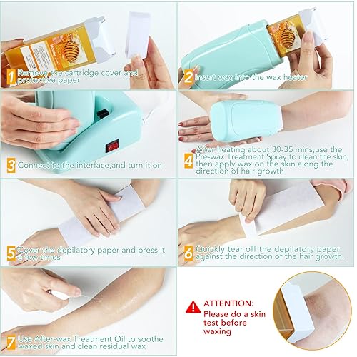 Miniatura 5 de Beth lee - Kit de depilación en rollo de miel, calentador de cera doble con 3 cartuchos de cera de miel, rodillo de cera depilatoria para piernas,