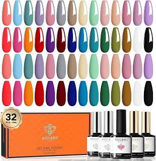 Modelones Esmalte de uñas UV en 28 colores, juego de 32 unidades con acabado brillante y mate, capa base y imprimación de uñas, color naranja, marrón, rojo y morado