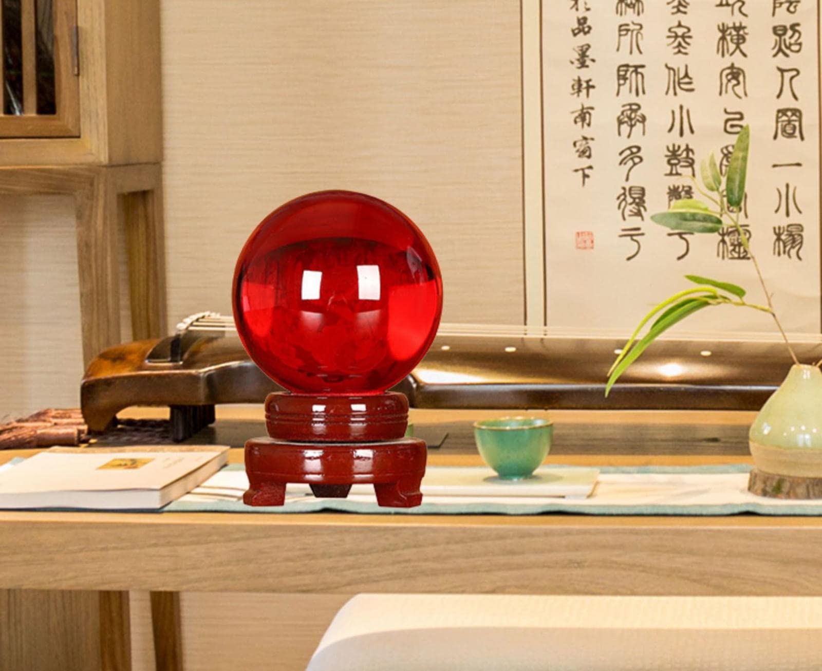 Adornos de Bolas de Cristal Rojo Cinabrio Feng Shui Adornos de Escritorio Sala de Estar Oficina Estudio Cristales y Piedras Preciosas