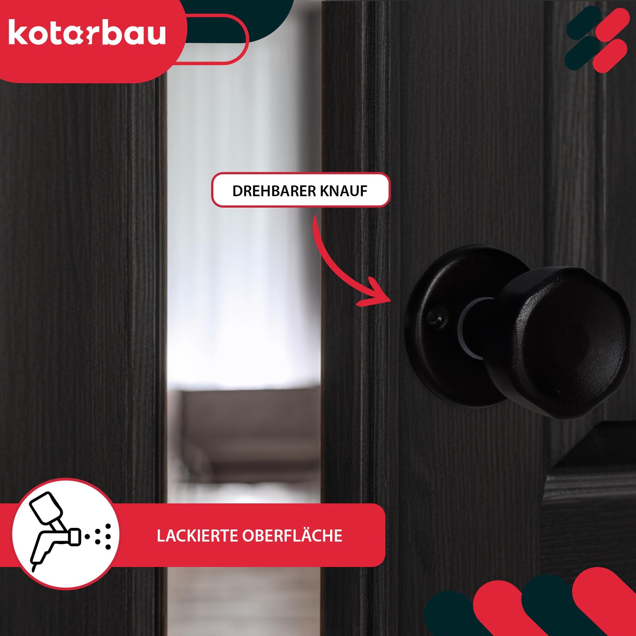 KOTARBAU® Gałka do drzwi obrotowa 5 kolorów okucie drzwiowe kulka do drzwi stal lakierowana gałka kulkowa gałka do drzwi gałka obrotowa drzwi drzwi uchwyt 1 szt. wytrzymały top (czarny)