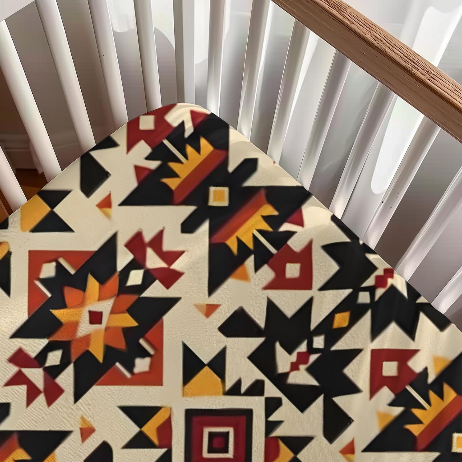 Tribal Native American Geometric Pattern Baby Sheets for Crib, Unisex Western Nursery Fitted Bed Sheet for Boys Girls Standard Crib and Toddler Mattress-28x52