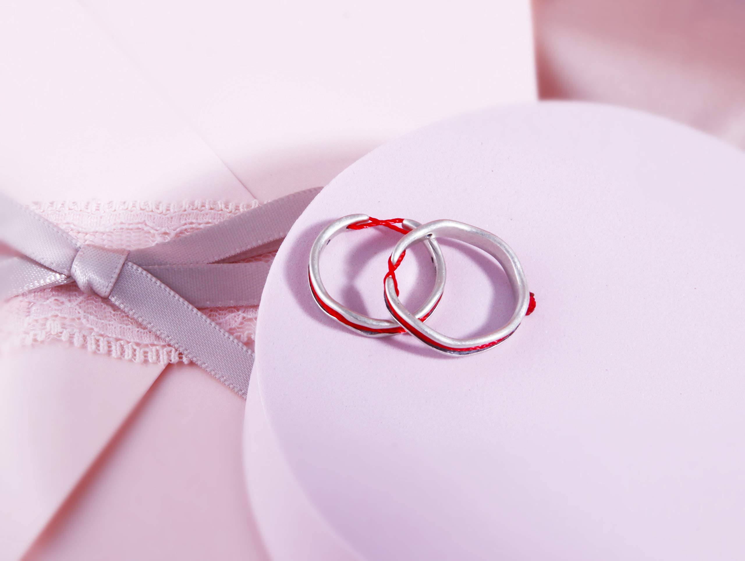 Helen de Lete Romantico anello aperto in argento Sterling 925 con filo rosso, set di 2 anelli per coppie, Argento sterling