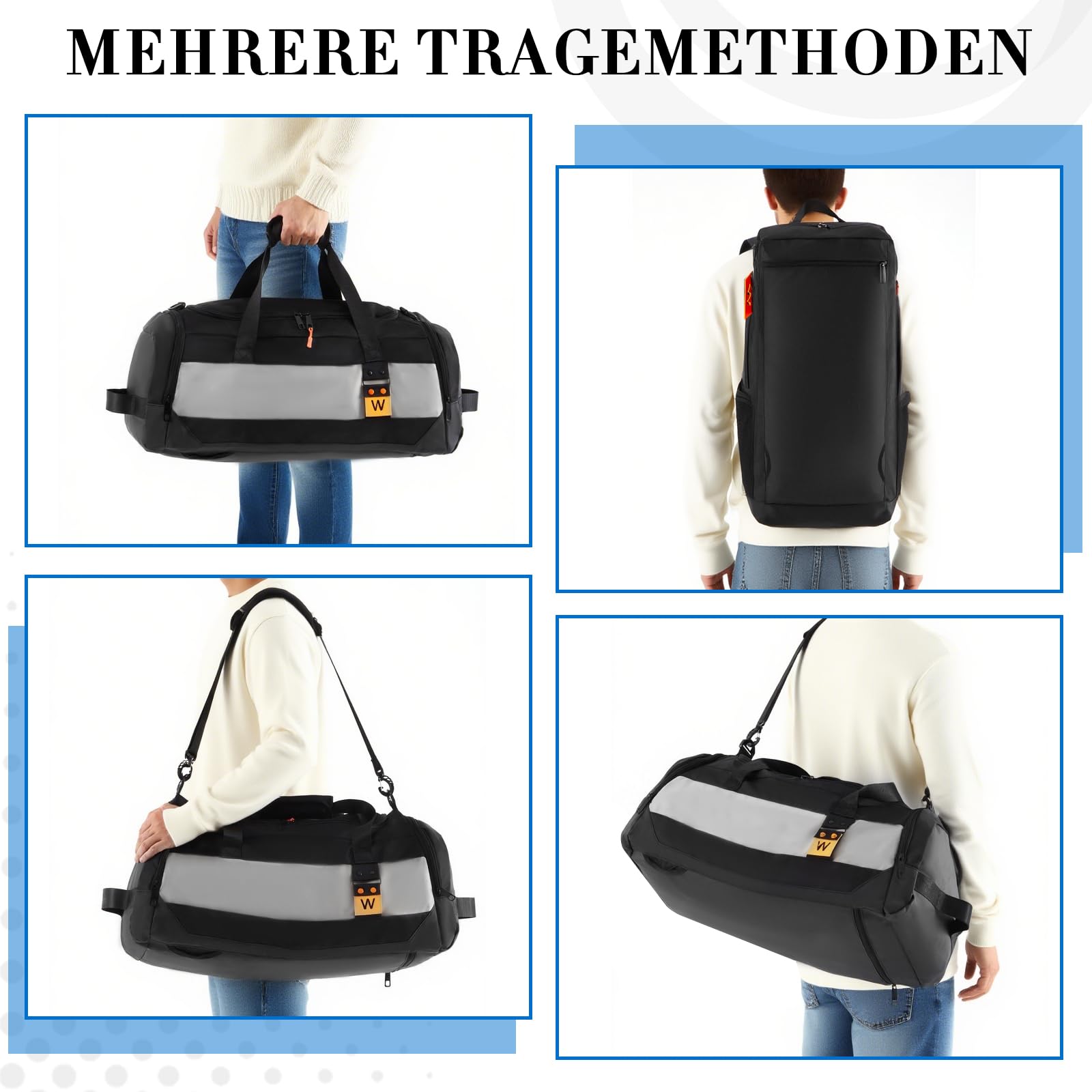 Weewooday Lot de 4 Sacs pour Coffre de Toit 60 cm 54L Duffel avec 4 Fermetures Éclair de Marquage d'Identification Sac de Voyage Noir avec Compartiment à Chaussures pour Coffre Toit de Voiture(Mode)