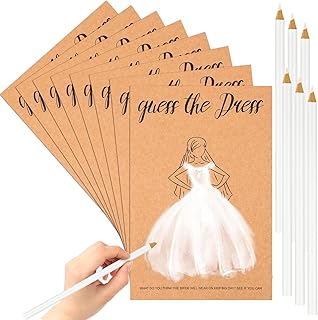 Tenceur 50 Sets Guess the Dress Bridal Shower Games Include 50 Guess the Dress Card Bridal Shower Game Wedding Shower Games and 50 White Sketching Pencils for Bridal Shower Wedding Party Favors
