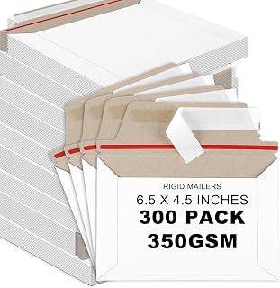 party greeting 300 Pcs 6.5 x 4.5 Inch Rigid Mailers with Self Seal Envelopes Stay Flat White Cardboard Shipping Envelopes for Postcard Calendar CD Photos Document Comic Book Card Shipping Protector