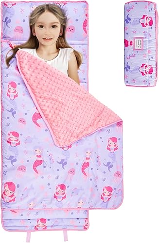 Colchoneta para siesta para niños pequeños con almohada y manta, alfombrillas enrolladas extra grandes, bolsas de dormir para niños y niñas, saco de