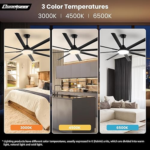 Vista 7 de Ventiladores de techo modernos con luces, ventilador de techo de 84 pulgadas con luz y control remoto, sala de estar, biblioteca, cafetería