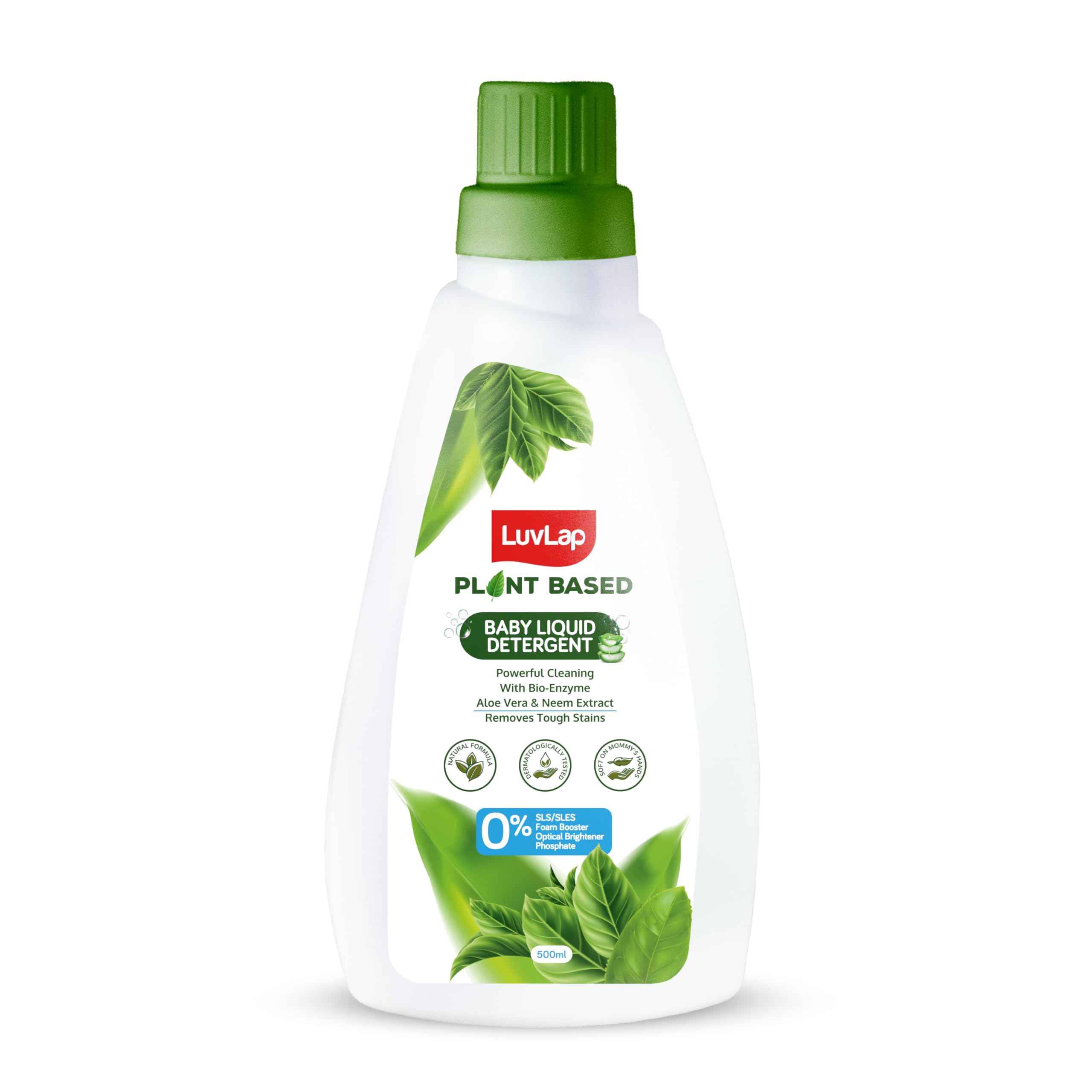 LuvLap Plant Based Baby Laundry Detergent, 500ml, With Bio-Enzymes, Aloe Vera & Neem, Dermatologically Tested, Free From SLS/SLES, Phosphate & Bleach