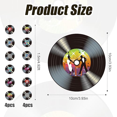 Miniatura 2 de 8 piezas de decoración de discos de vinilo, decoraciones de fiesta retro de música premontada, discos de los años 507080, decoración de pared,