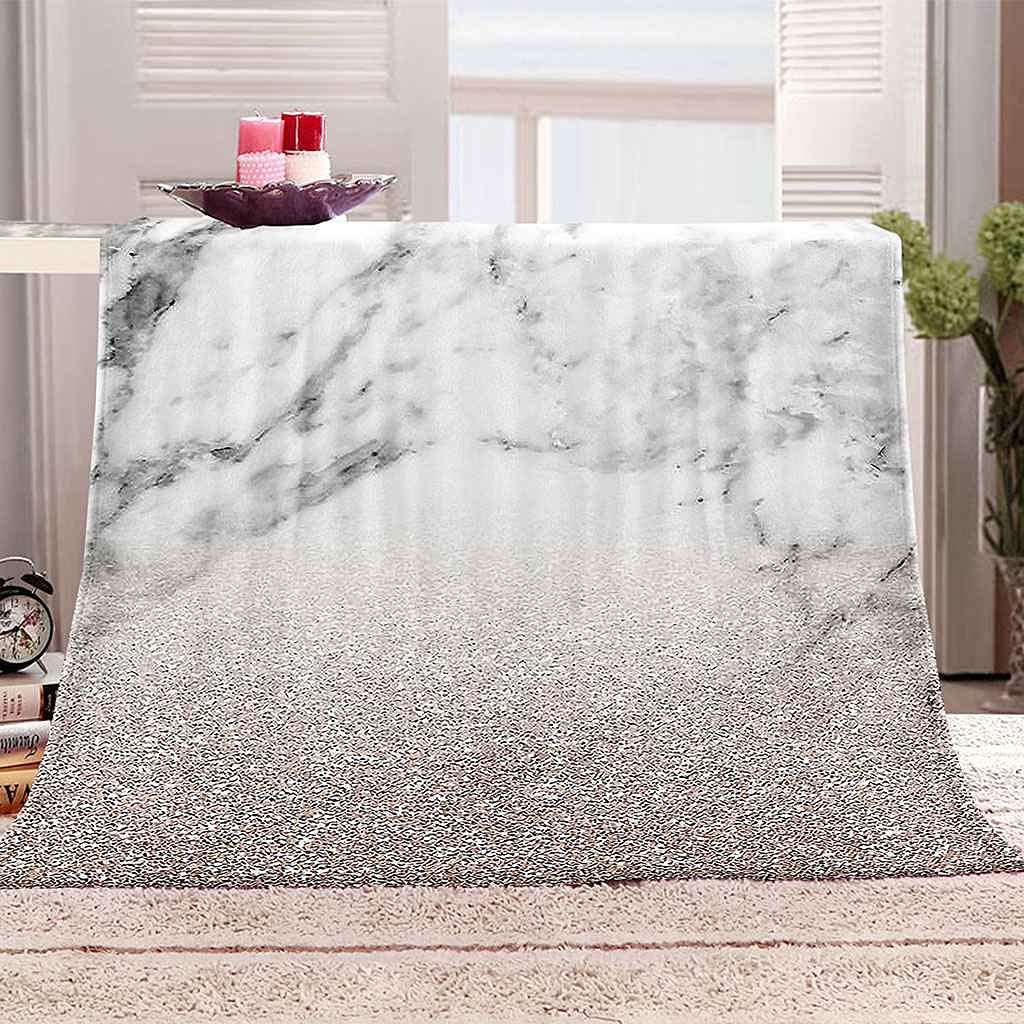 Couverture flanelle 150x200cm effet marbre 3d plaid microfibre doux pour lit