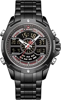 ساعة يد انالوج بعقارب ورقمية من ستانلس ستيل للرجال (9170 B-GY) من نافي فورس