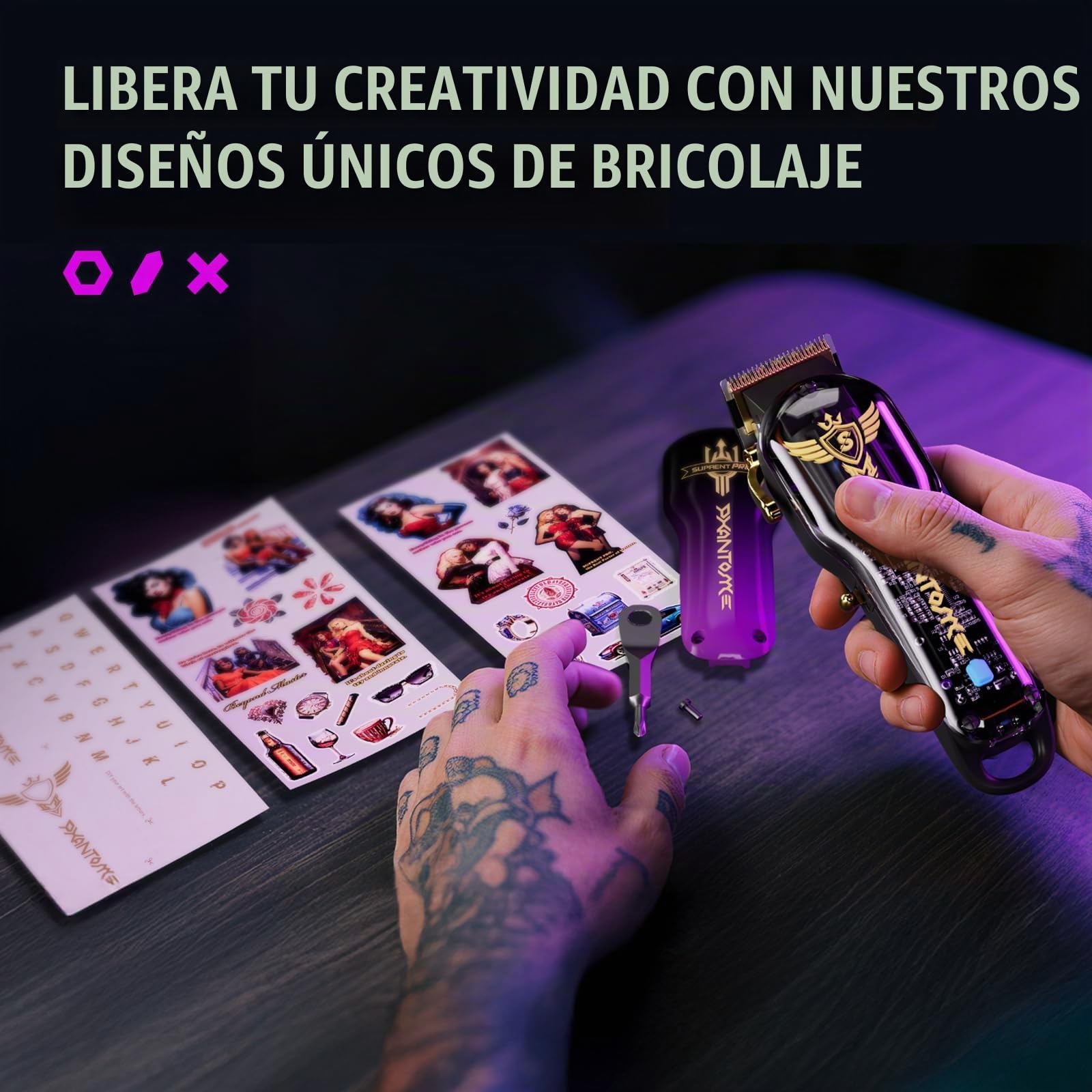 SUPRENT PRO - Cortacésped de pelo para hombre profesional - Cortacésped recargable inalámbrico con motor sin escobillas - Estuche DIY y pegatinas - Cortadora de pelo para hombres para barberos