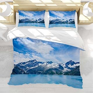 Glacier Duvet Cover Set Glacier Bay in Mountains Alaska United States Comforter Cover Set with 2 Pillowcases 3 Pieces Bedding Set with Zipper Twin