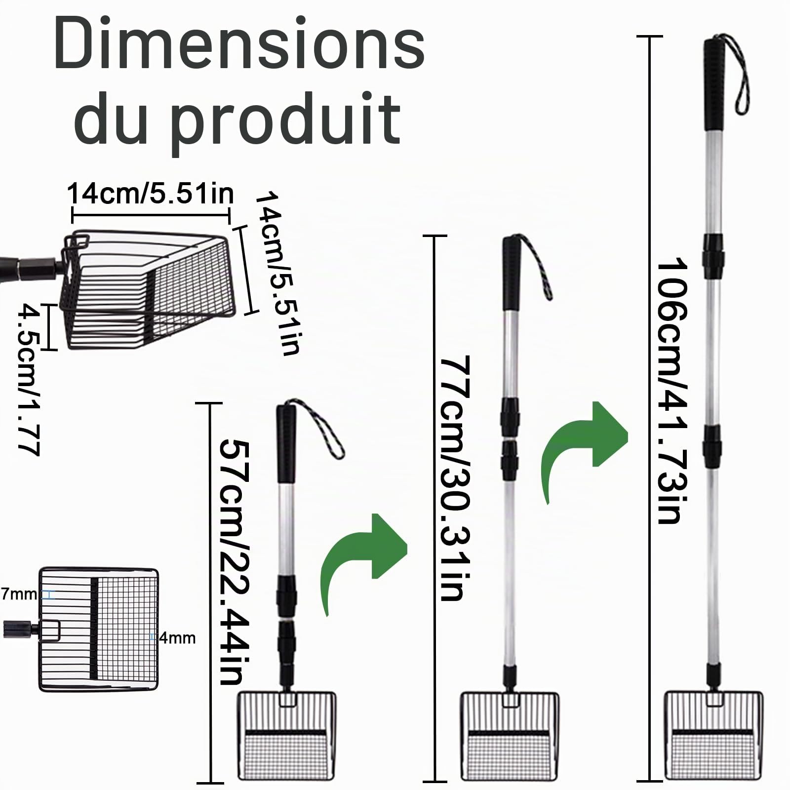Pelle à Litière Pour Chat, Pelle à Litière Pour Chat Métal, 58cm -106cm Pelle à Litière à Long Manche Ajustable, Pelle à Crottes De Poulet, Amovible, Scoop De Nettoyage Pour Animaux De Compagnie
