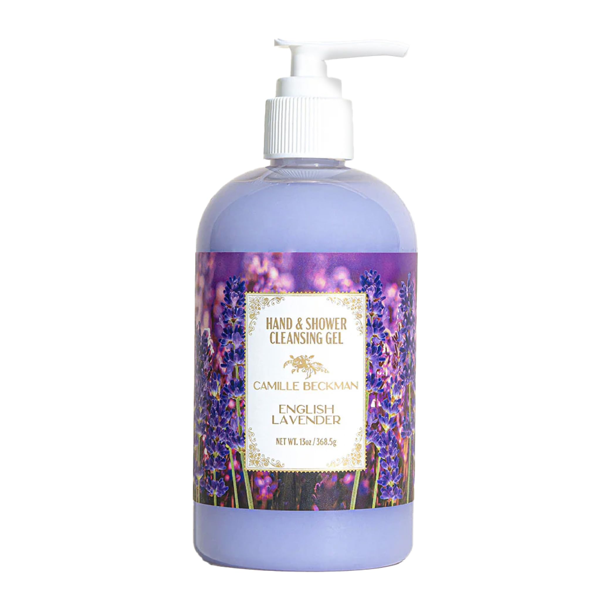 Camille Beckman English Lavender Hand & Shower Cleansing Gel, 13 oz | Gentle hand & body wash with provitamin B5, aloe & botanicals; fresh English